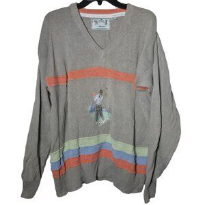 Vintage Mighty-Mac Mens Golf Embroidered Sweater Size Large Sport Vtg Knit Fun
